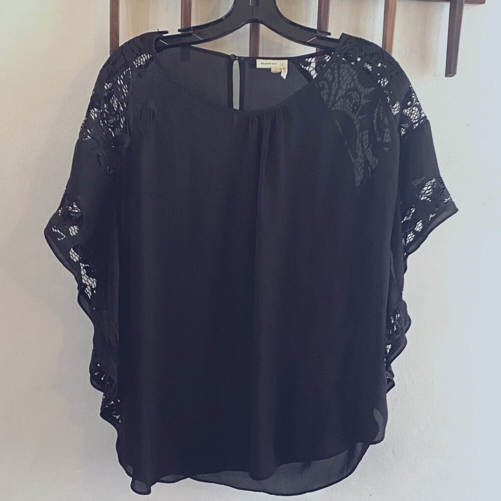 Anthropologie Meadow Rue top black lace sheer rounded hemline